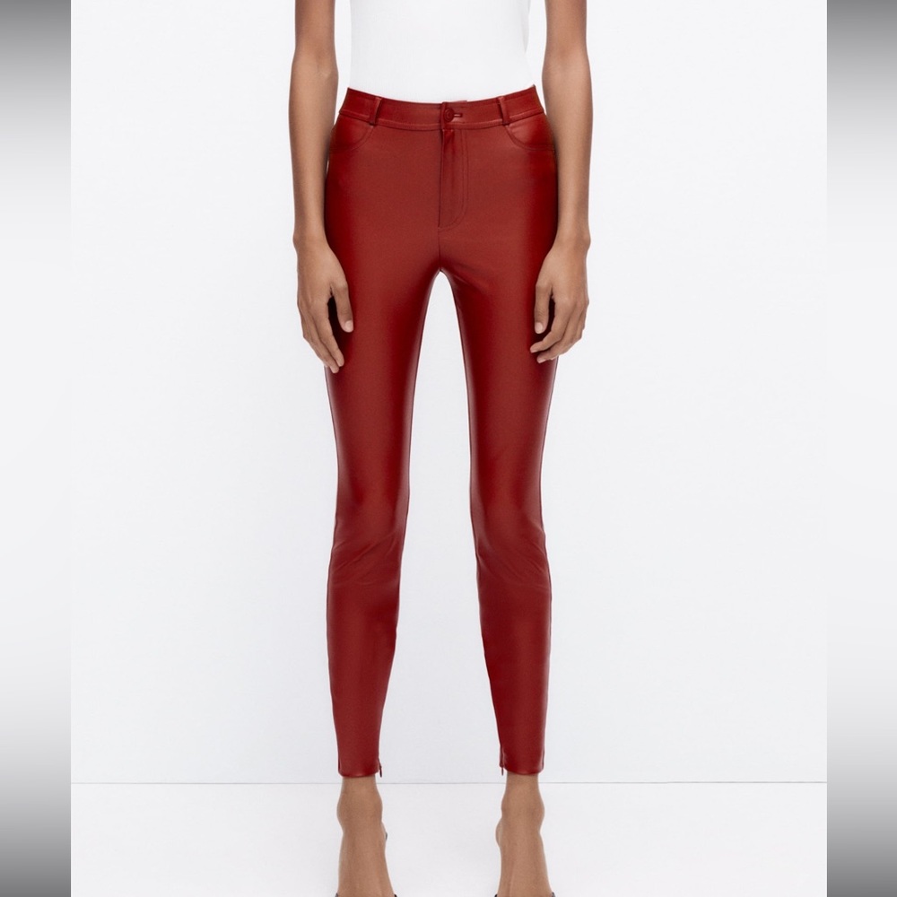 Zara - faux leather pants - worn once - red